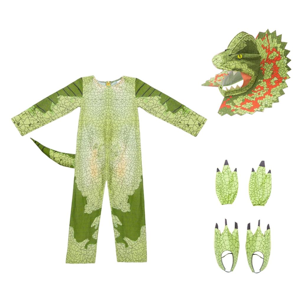 Dino Delight Costume - Kids' Green Jumpsuit for Cosplay and Halloween Fun