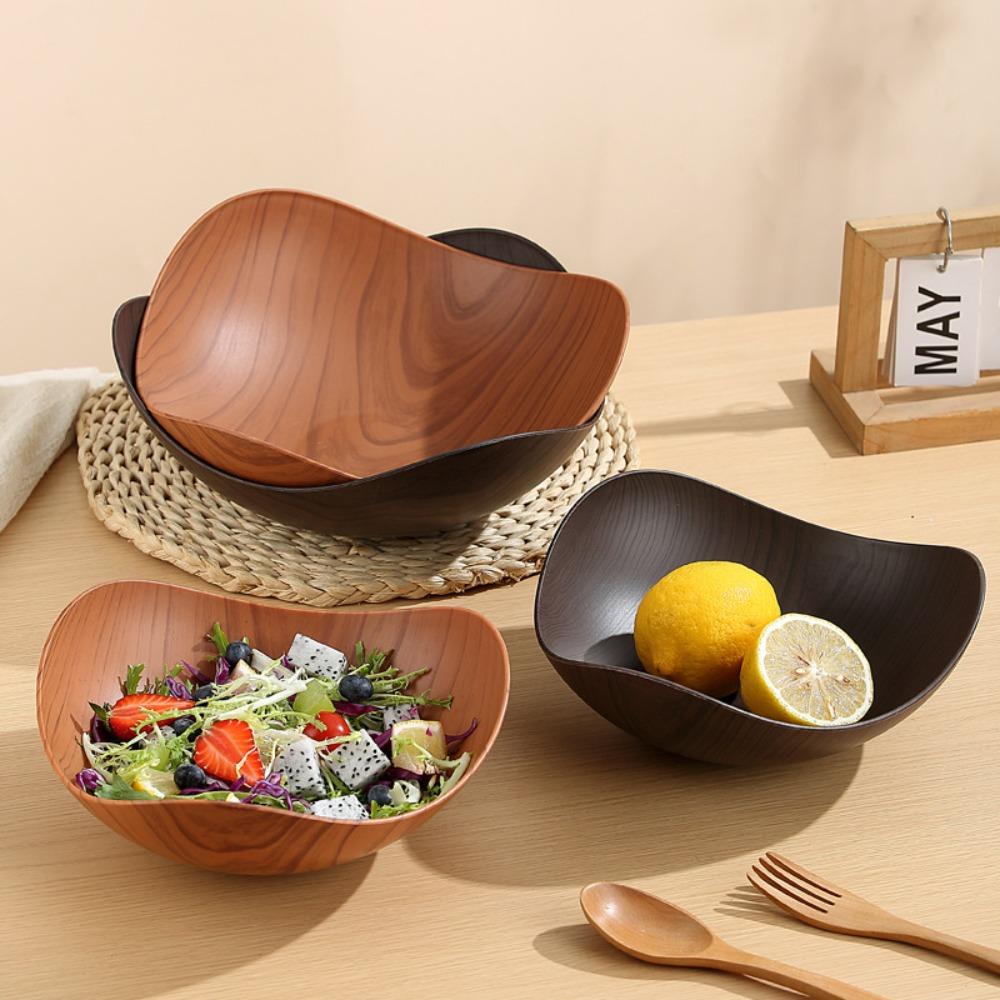 3 Stück/Set Japanischer Stil Imitation Holzmaserung Obstschale Große Kapazität Snackteller Küchenaufbewahrung