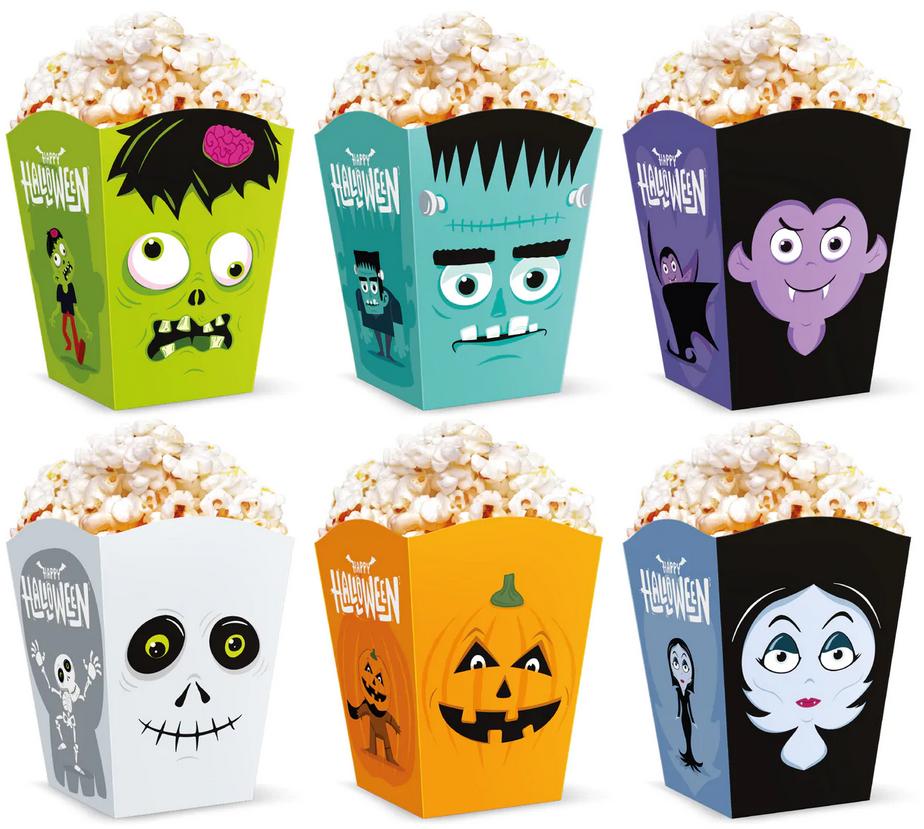 Halloween Monster Popcorn Bucket Boxes 6 Pcs