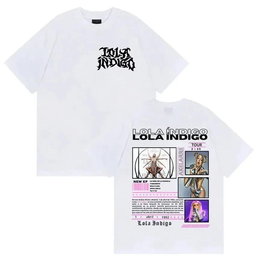 T-shirt Oversize Double-Sided Lola Indigo 2026 Tour_ Logo del Marchio con Tipografia Gotica sul Pannello Anteriore + Posteriore con Etichetta Tour 2026