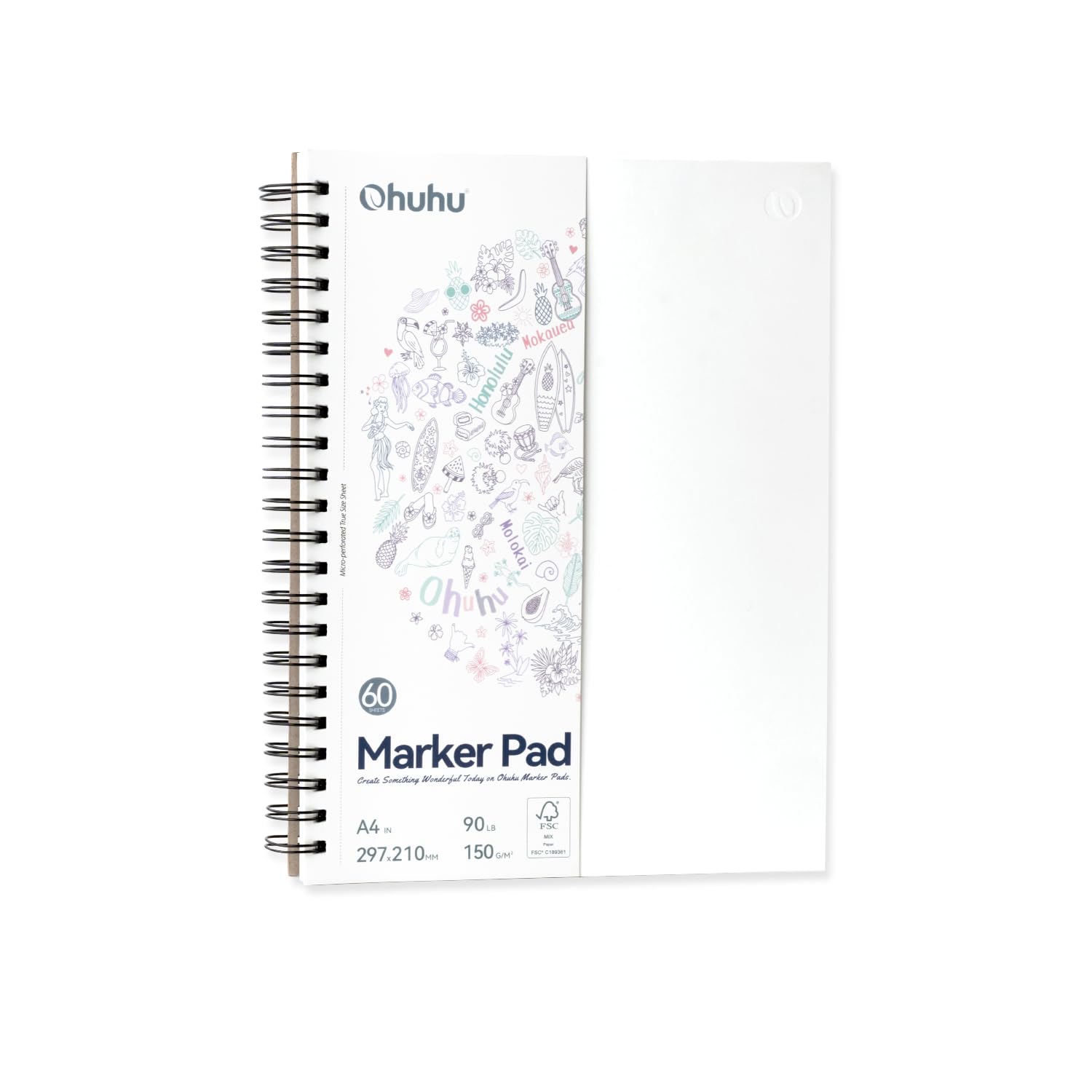 

Ohuhu Marker Pen Drawing 210mm x 60 Perforated Sketchbook, Compatible, Paper, Non-Bleed-Through, 297mm, A4, 150gsm, Double-Sided, Sheets/120 Pages,