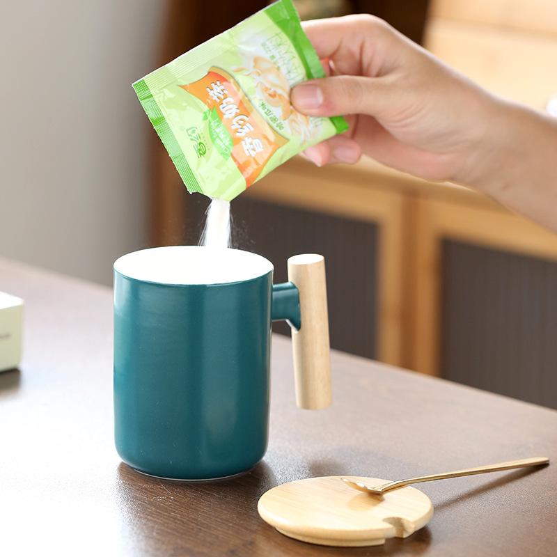Tazza Creativa Ceramica Retrò Manico in Legno Tazza da Caffè per Ufficio Tazza d'Acqua Souvenir Evento di Apertura