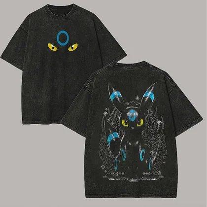 Pokemon Gengar Short Sleeve Tee Anime Washed Vintage Graphic TShirt Man Women Cosplay Casual Tops Summer Yk Streetwear