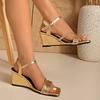 New Silver Wedge Sandals and Slippers for Summer Women's Square Toe Open Toe Woven Slip Strap High Heels