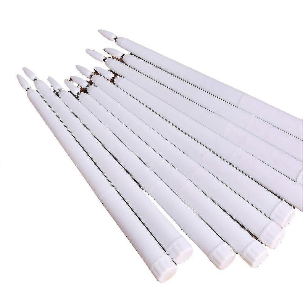Set Of 10 Battery Operated Led Taper Candles With Remote, Ivory Dining Candles Smooth Wax Finish, Warm White Led-Good