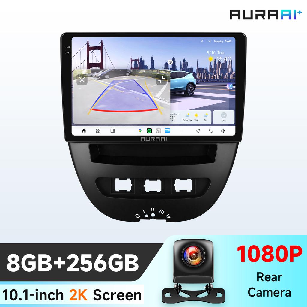 OSSURET Intelligent 2K Screen Carplay Android Auto for Peugeot 107 2005 Citroen C1 2014 Toyota Aygo Car Infotainment Multimedia Player GPS Bluetooth