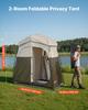 Camping Shower Tent, 2-Room Foldable Portable Privacy Tent Changing Room with Ground Stakes, Ropes, and Carry Bag, 150D Oxford Fabric with Silver