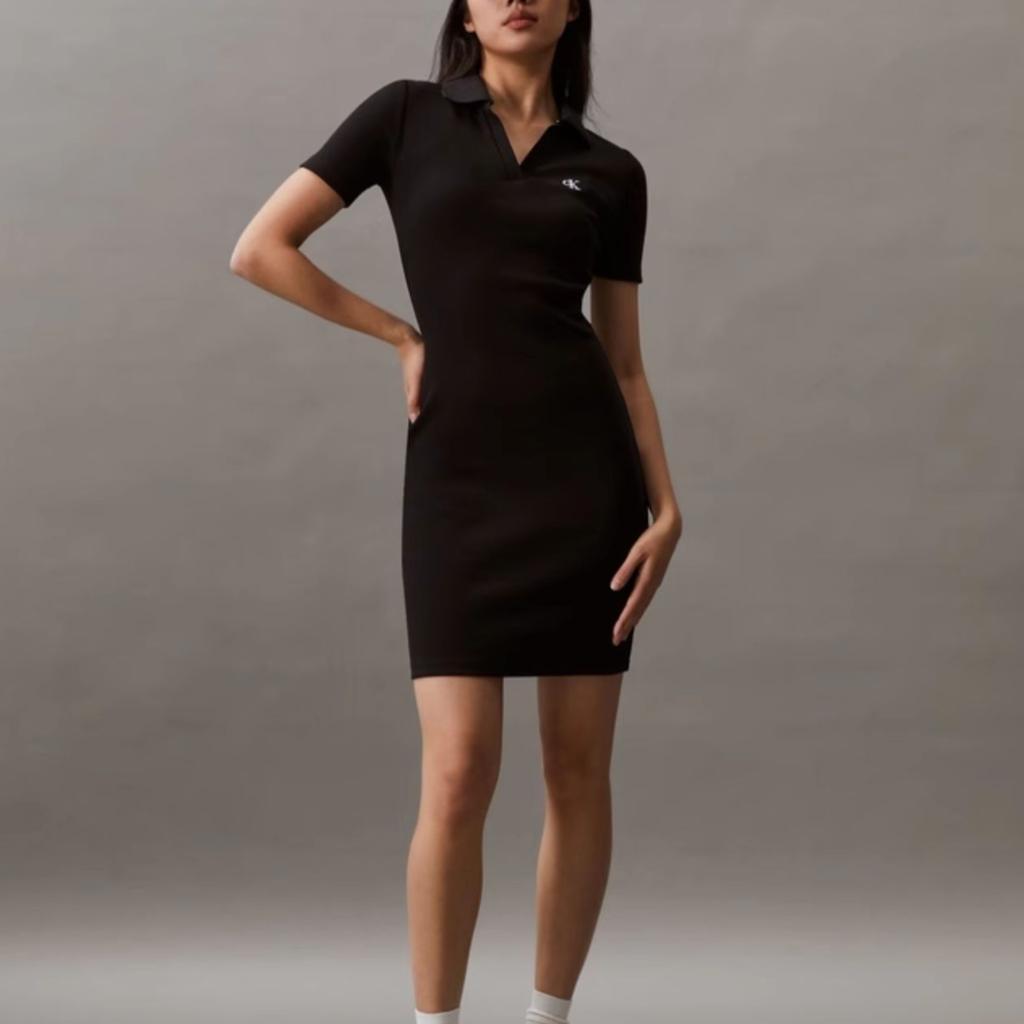 Calvin Klein Ss24 Series Letter Embroidered V-Neck Short Sleeve Dress Women Dresses Space-Black J223724