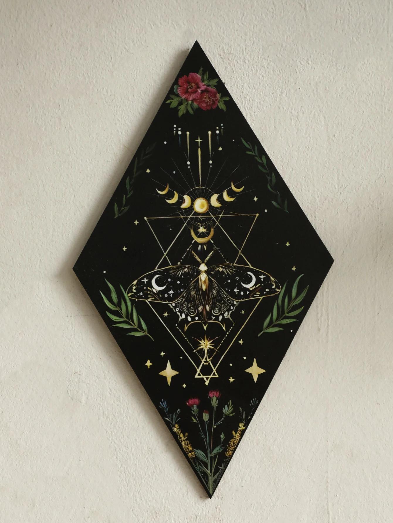 

Butterfly Rhomboid Wooden Wall Hanging, Moon Star Pattern Wall Art Decor, Nordic Home Ornament, Gift for Bedroom Living Room
