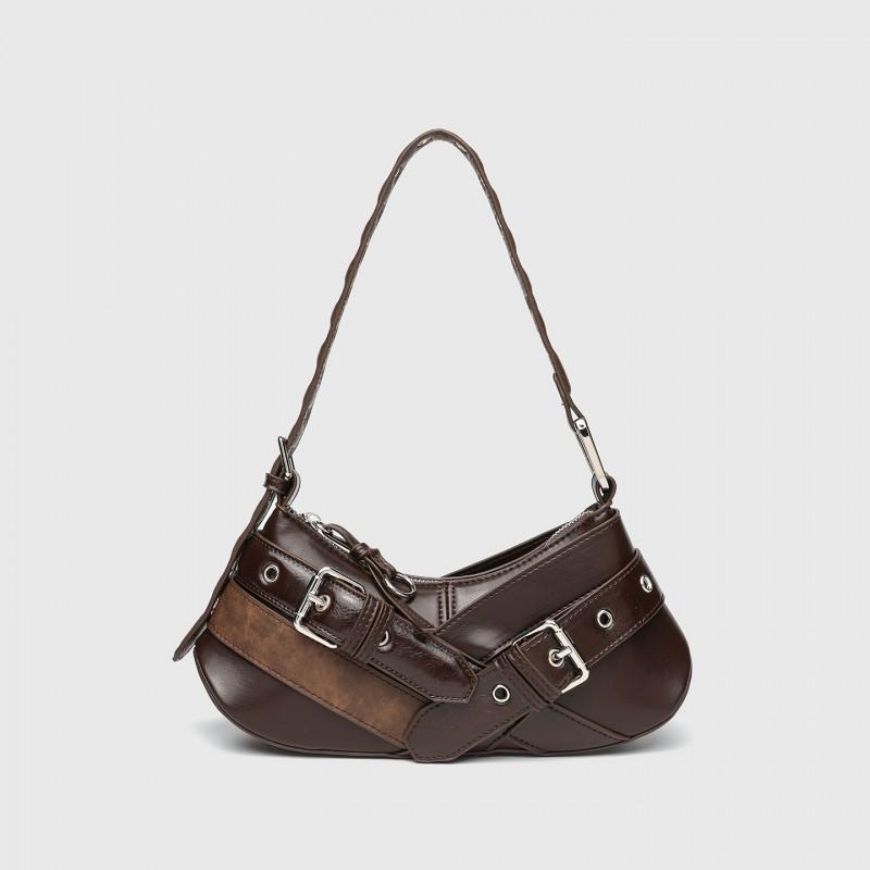 ZR Fashionable Niche Retro Brown Black Hot Girl Armpit Bag One-shoulder Women's Belt Decorative French Stick Portable