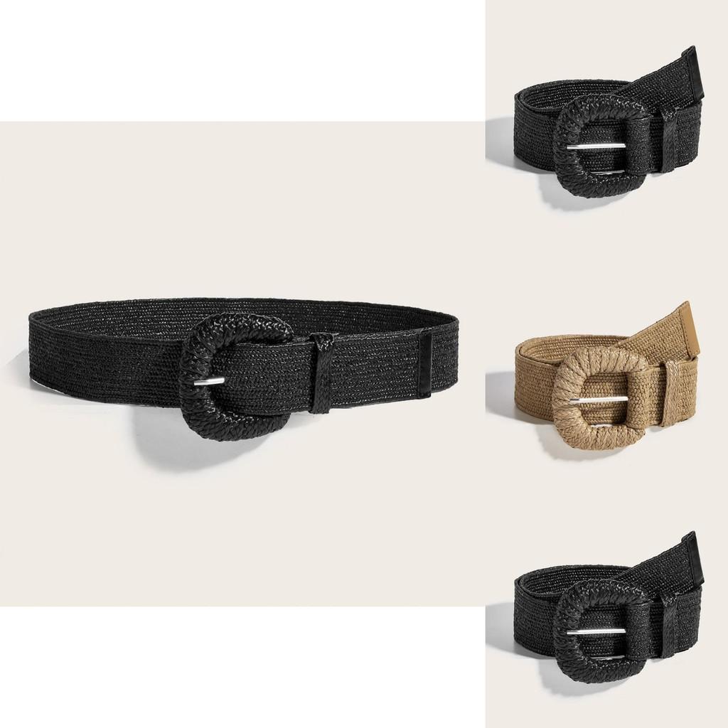 Vintage Cotton Linen Pp Grass Braid Belt With Round Buckle For Casual Dress Accessory