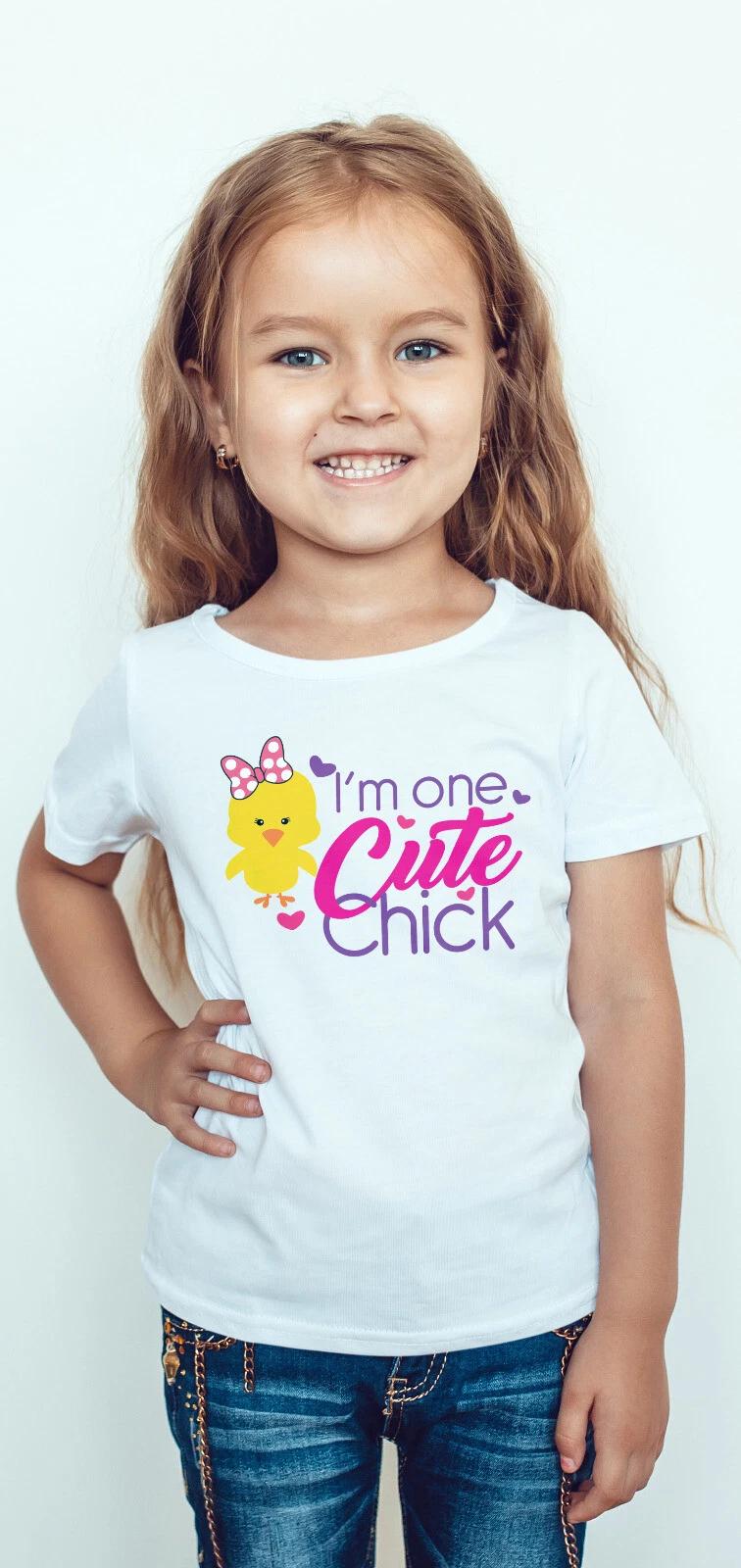 Easter T-shirt girls  ONE CUTE CHICK  - Childrens Kids T Shirt/bodysuit 100