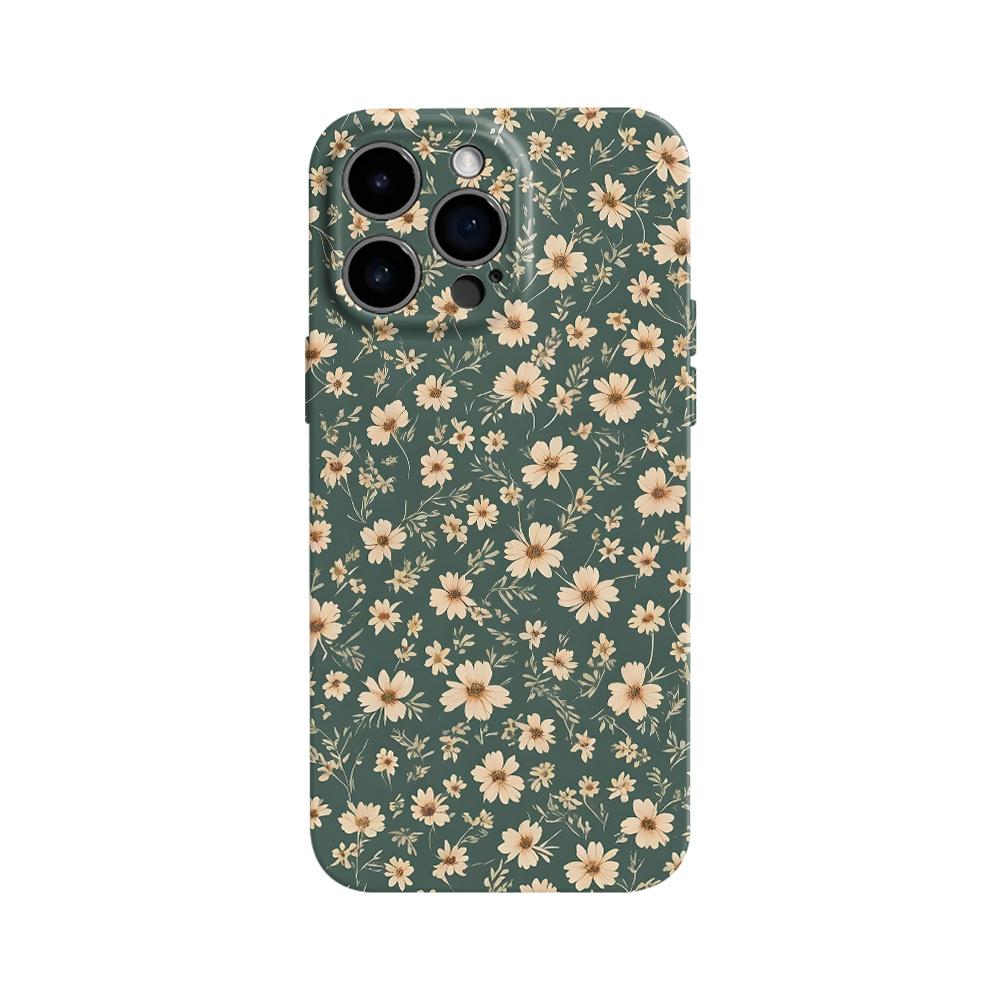 Small flower green design phone case suitable for iPhone 17 16 15 14 13 12 11 Pro/Max/Plus anti drop and shockproof back cover