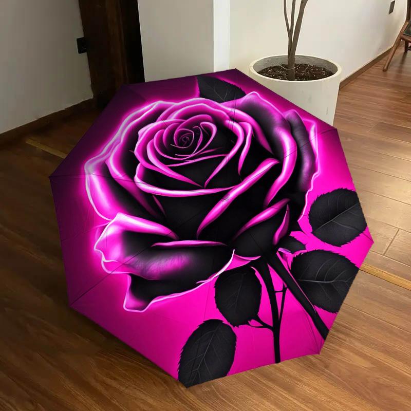 1pc rose flower Pattern Umbrella  Automatic Opening and Closing Umbrella, High quality Umbrella, Ideal Gift for Her 170