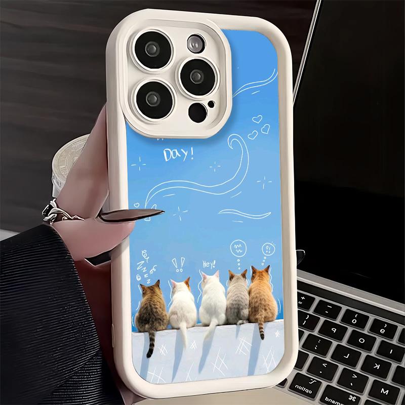 Phone Case for iPhone 17 Air 16E 15 16 Pro Max Cat Cute Kitten Cartoon Cover 14 Plus 13 12 Mini Soft Shell Silicone Fundas