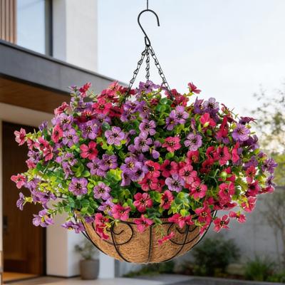 Artificial Flowers Hanging Basket Faux Flowers with Eucalyptus Leaves Hanging Planter Includes Flowers for Spring Summer Front Porch Garden Patio