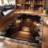 2D Illusion Bookshelf Stairs Area Rug Library Hole Floor Mat for Living Room Bedroom Anti-Slip Carpet for Book Lover Home Decor