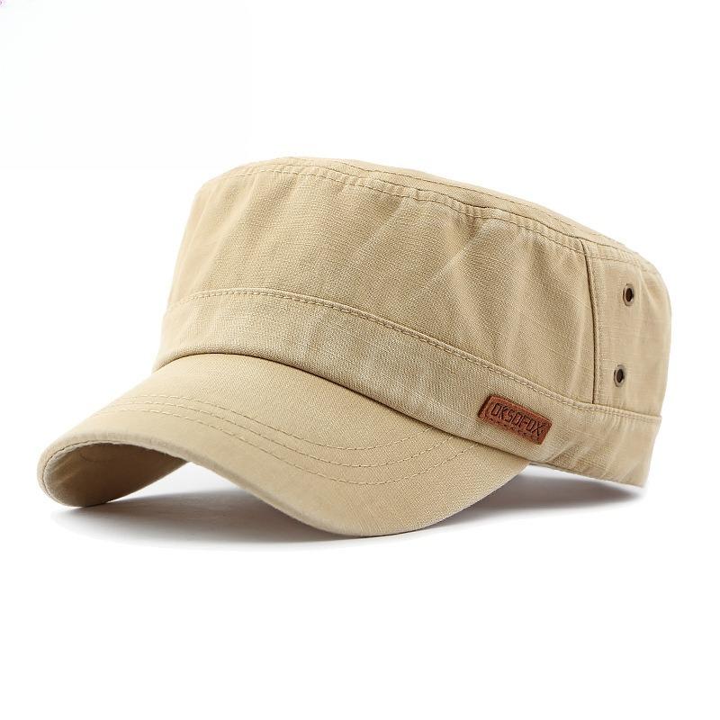 Vintage Washed Cotton Military Cap for Men Women Flat Top Hat British Style Army Cadet Cap Outdoor Casual Breathable Peaked Hat All Seasons