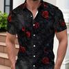 Camicia Hawaiana da Uomo a Maniche Corte con Stampa 3D Rosa Nera - Realizzata in Poliestere