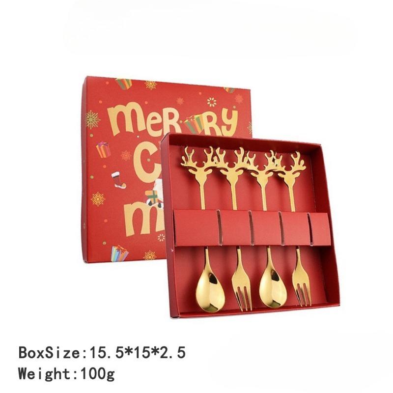 4pcs Christmas Elk Head Shape Stainless Coffee Spoon New Year 2026 Christmas Decoration Table Decor for Home Navidad 2025 Gifts