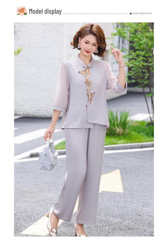 Chic 2026 Summer Embroidered Two-Piece Suit for Stylish Moms