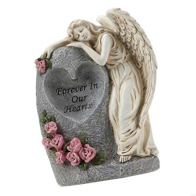 62KD Solarbetriebene Engelskulptur Gedenkvase Wetterfeste Harze Grabdekoration für Friedhofsgarten Außenbereich