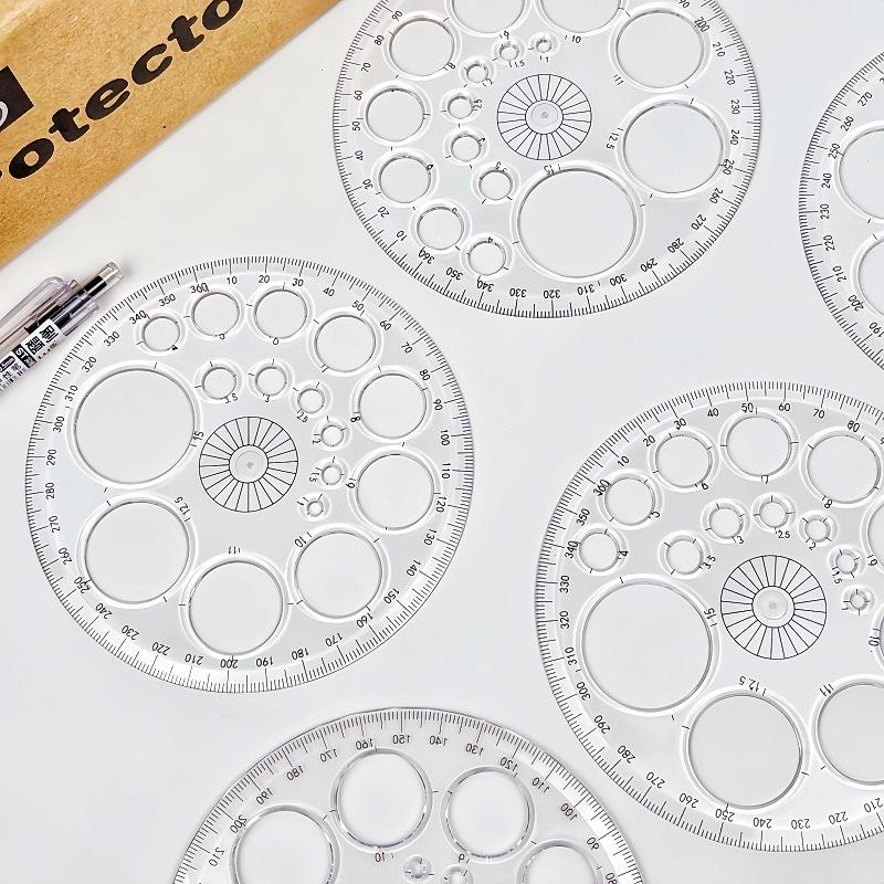 1pc 360-Degree Rotating Round Ruler - Transparent Blue Template with Circles & Degrees for Drafting, Patchwork, Office