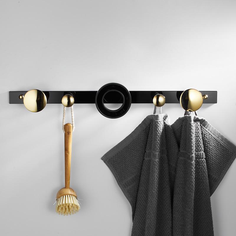 Tuqiu Robe Hook Towel Hanger Acrylic Clothes Hat Hook Black Gold Row Robe Hook Bathroom Brass Bath Hardware Set Kitchen Hanger