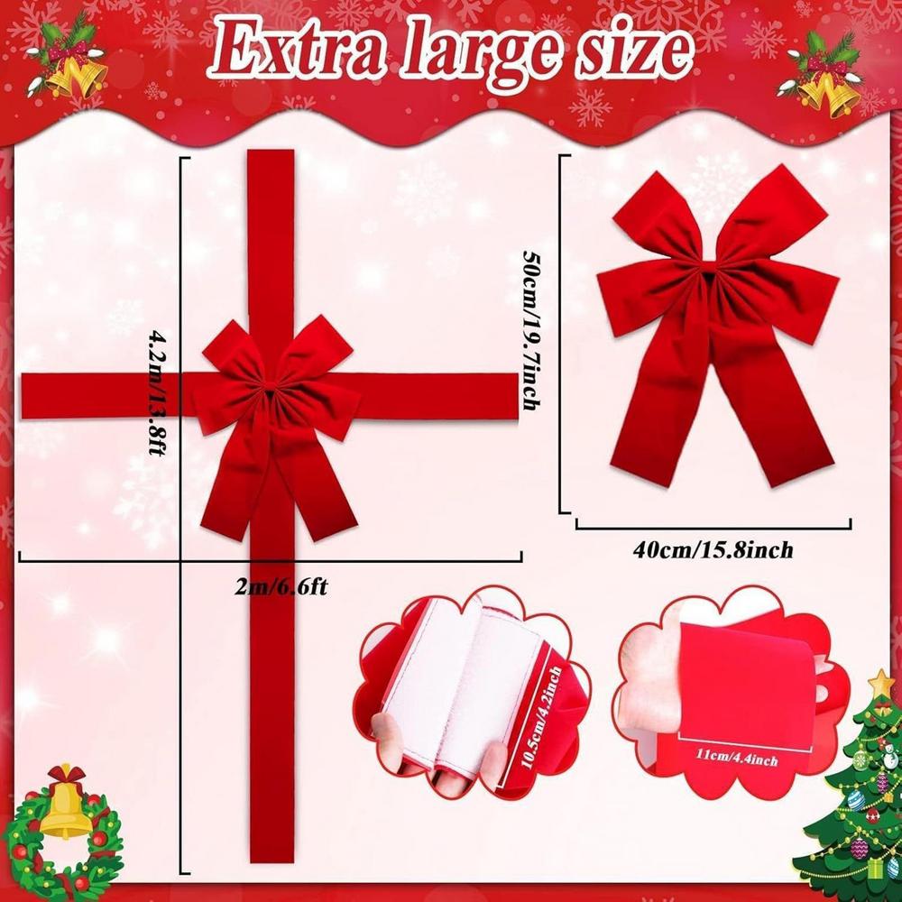 

Christmas Front Door Decoration Hanging Bow Knot Imitation Linen Ribbon New Year Xmas Front Door Decor Big Bow DIY Material as picture красный