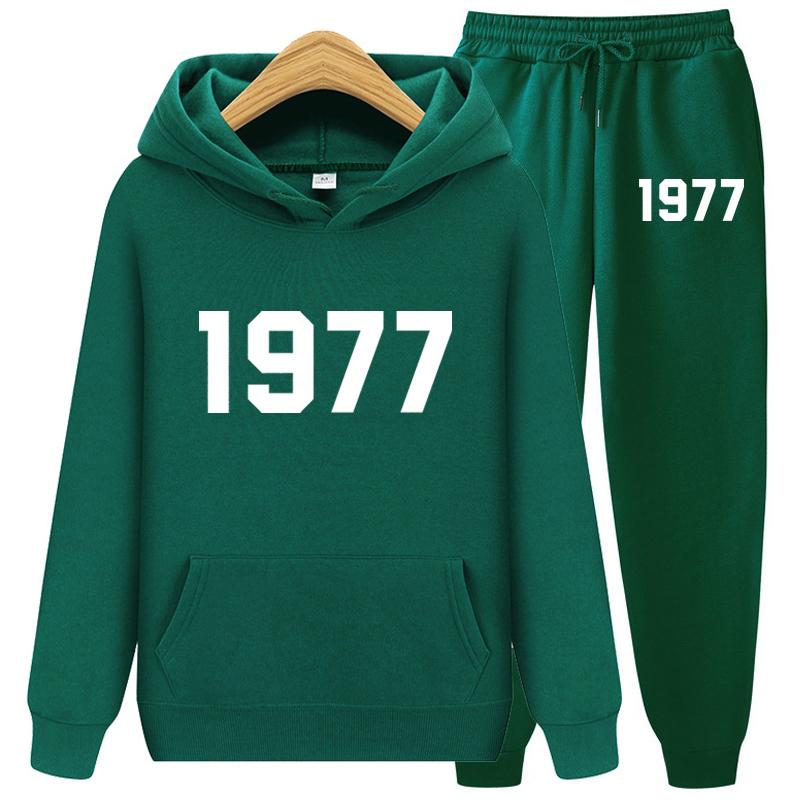 1977 Hoodie Two-Piece Sets Hoodie Set Men and Women Fashion Brand High Street Loose Fleece Autumn Winter Warm Hoodies+Pants Set