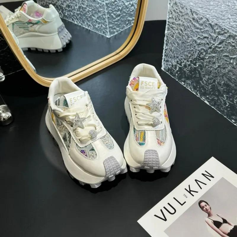 New Fashion Women Tennis Shoes Chunky Sneakers for Women Spring Autumn Thick Bottom Dad Shoe Ladies PU Leather Platform Sneakers