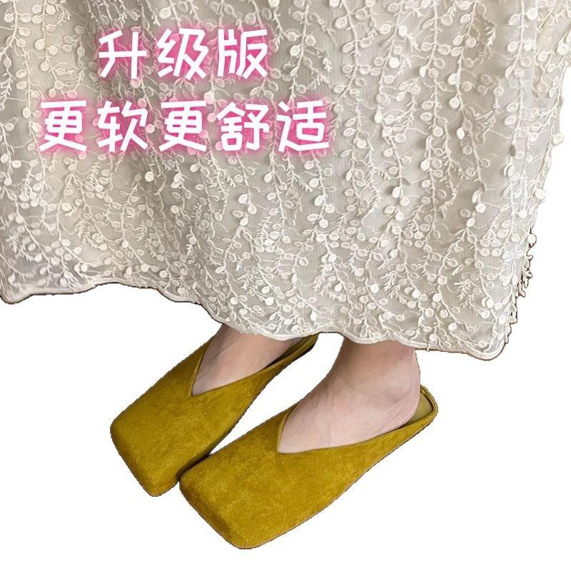 Baotou half slippers women's outer wear 2025 spring and summer new niche square head velvet casual versatile soft-soled Muller shoes