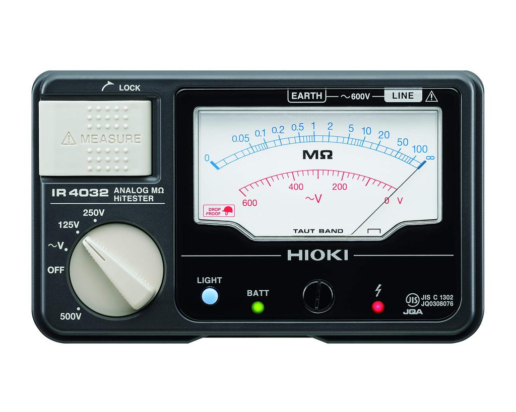 HIOKI Insulation Resistance Meter Analog Megohm High Tester Test Lead L9787 Accessories JIS Certified Made in Japan Ratings 3 Ranges DC 125V 250V 500V