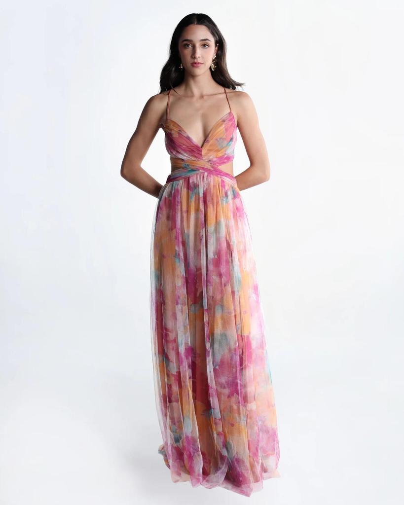 Cross2026 Europe Spring/Summer Mesh Print Spaghetti Strap Dress - INS Vacation Casual Party Style
