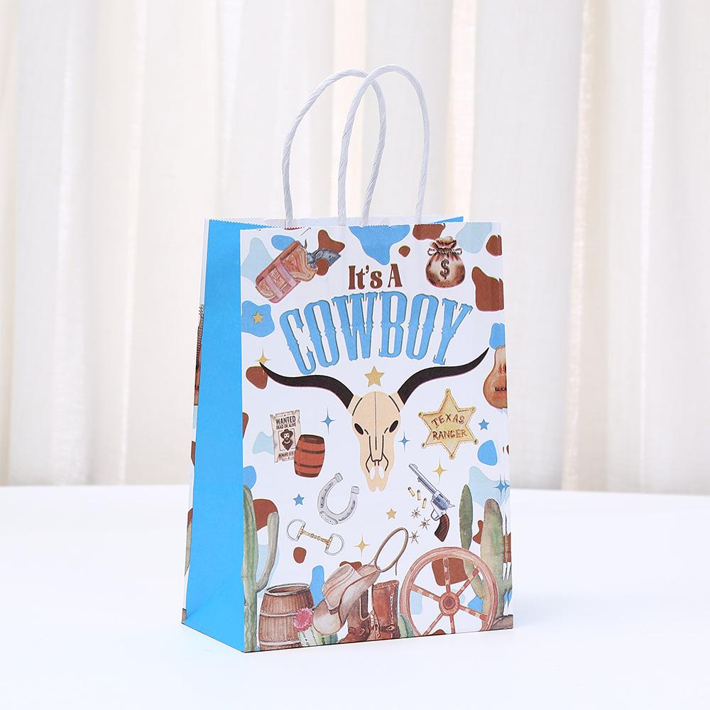 StoBag 2026 NEW Cowboy Party Paper Bag Gift Wrapping Bag for Sweets Blue Western Theme Paper Bags for Candy Baby Shower Birthday