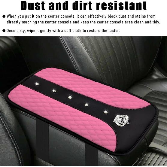 Bling Crown Car Center Console Mats, Anti-Slip And Waterproof Crystal Car Armrest Pad Protector, Universal Rustproof Armrest Decor Cushion For Cars &