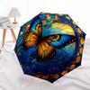 Stunning Stained Cute Butterfly Window Art Umbrella, Cute Umbrella with Cute Design, Portable 3-Fold Compact Umbrella for Men & Women, Valentine's Day