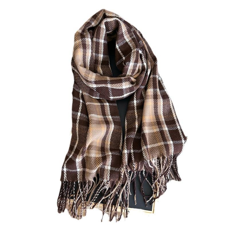 Japan and South Korea sweet imitation cashmere plaid warm shawl scarf unisex autumn and winter fashion versatile fringed scarf