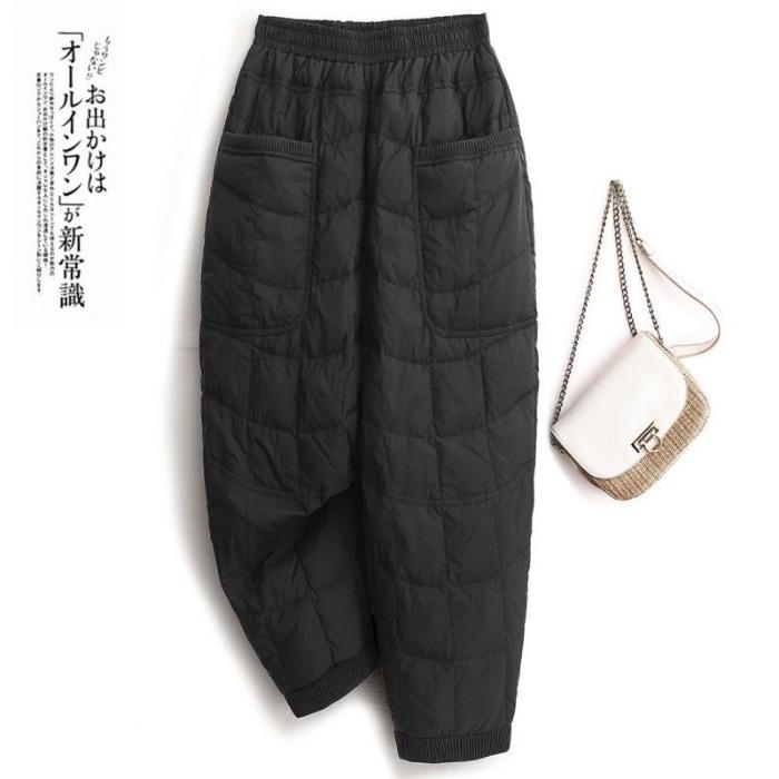 Women's High Rise Jogger Pants Thick Diamond Quilted Harem Trousers Non Elastic Polyester Rib Cuff Winter Commute Thermal Pants