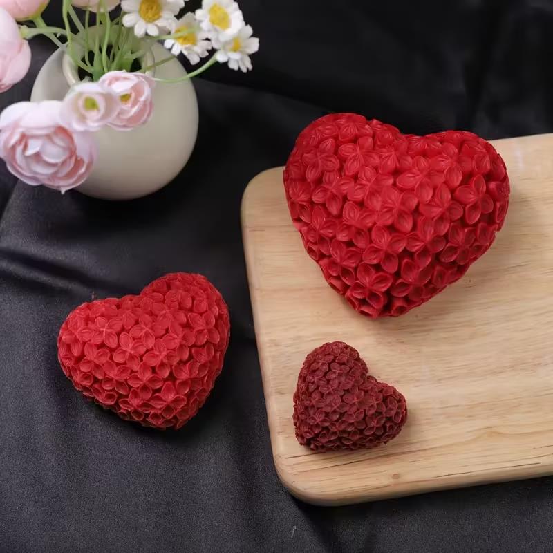 3D Love Flower Silicone Candle Mold Kit DIY Valentine's Day Heart Scented Soap Mold Plaster Resin Chocolate Baking Wedding Party