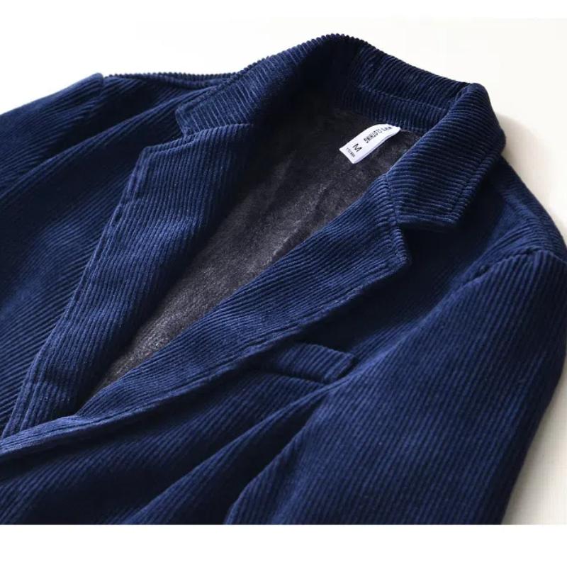 Warmer Mantel für Herbst und Winter für Herren, britische Anzüge und Blazer, Cord-Fleecejacke, einfarbig, einfacher Stil, dicke Jacken