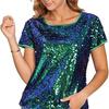 2026 Sequin Bead Flip Round Neck Slim Fit Short Sleeve Party Top