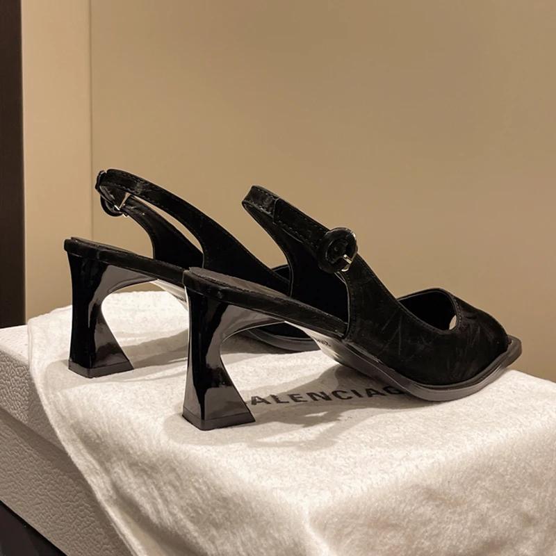 Women High Heels Peep Toe Sandals Chunky Shoes Woman 2025 Summer Elegant Sexy Dress Open Toe Slippers Pumps Sandalias De Mujer