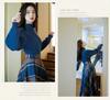 Autumn Blue Plaid Midi Skirt & Sweater Retro Set in Hong Kong Style