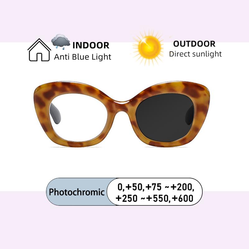 New Brand Acetate Frame Photochromic Reading Glasses Anti Blue Light Women Hyperopia Eyewear 0 To +600