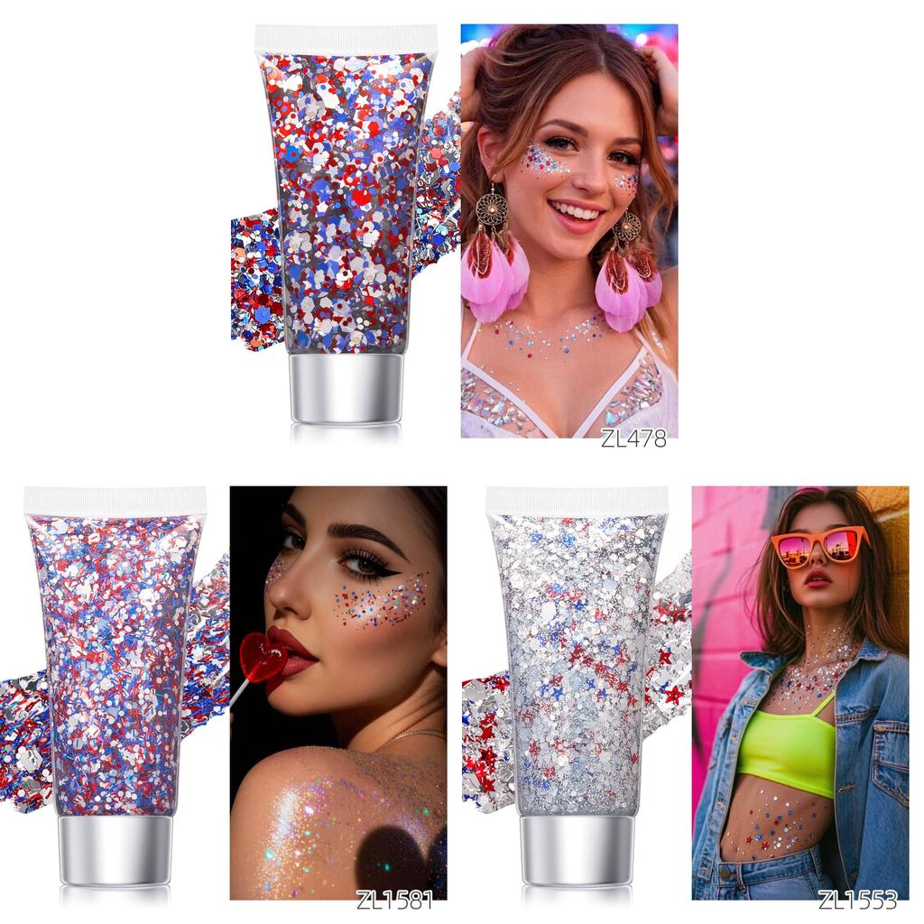 Independent Day Glitter Star Face And Body Gel With Sparkling Shine For Festival Celebration