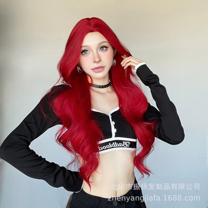 Long Wavy Synthetic Wig With Middle Part Golden Blonde Curly Hairpiece Women Heat Resistant Fiber 65cm Length Universal