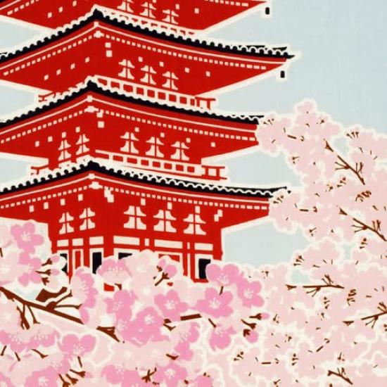 Dyeing Anbo Hand Towel Pagoda with Cherry Authentic Dyed Cotton Tokuoka Made in Japan 35cm x 100cm "Five-Story Blossoms" 100%