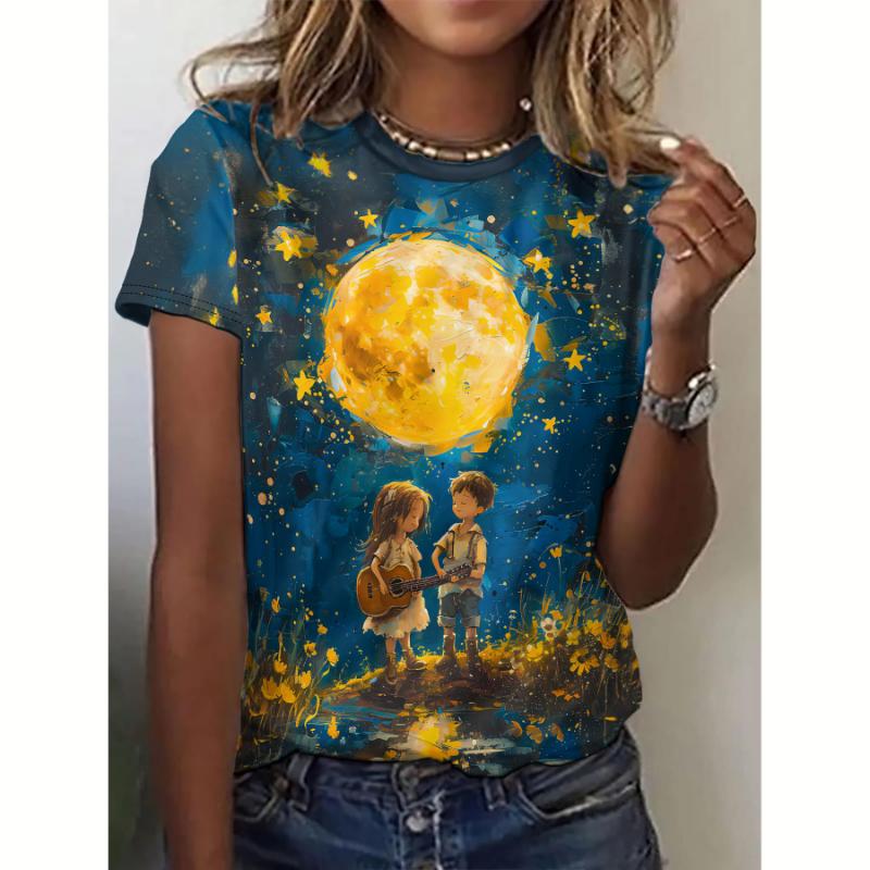 

Літні Милі Жіночі Футболки з 3D Принтом Жіночий Вуличний Одяг Повсякденна Мода Художній Стиль Y2k Футболка з Коротким Рукавом Футболки з Круглим Вирізом Топи Одяг XS