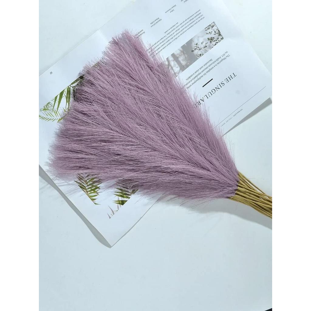 3 Pcs  Pampas Grass Small Fluffy Artificial Flowers Fake Flower for Home, Table, Festive Decoration and Craft Items (Without Vase Pot) (Light Purple)